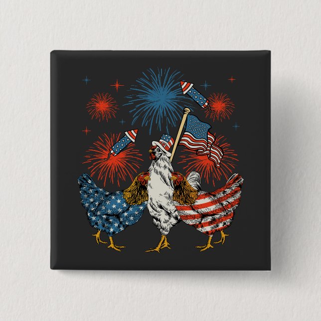Chicken USA flagga Patriotic 4:e juli Square Knapp (Framsida)