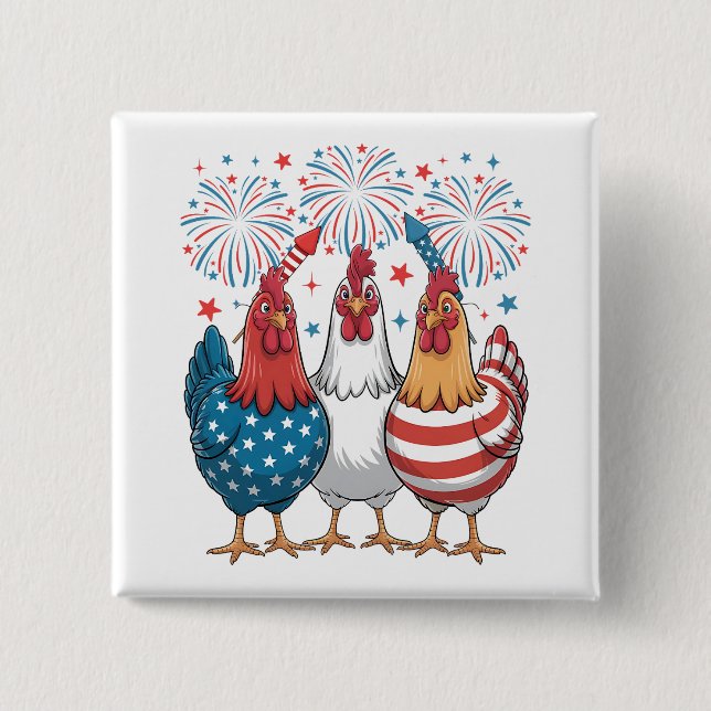 Chicken USA flagga Patriotic 4:e juli Square Knapp (Framsida)