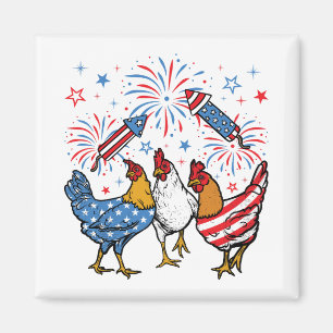 Chicken USA flagga Patriotic 4:e juli Square Magnet