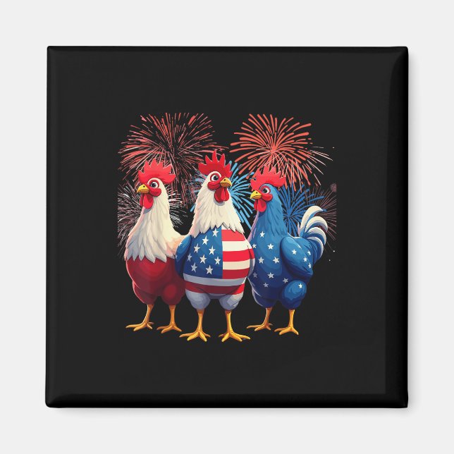 Chicken USA flagga Patriotic Funny Chicken 4th of  Magnet (Framsidan)