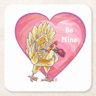 Chicken Valentindagen Underlägg Papper Kvadrat