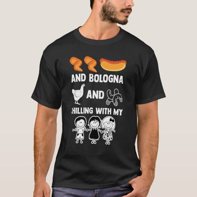 Chicken Vinge Hett Hund Bologna med mina barn T Shirt (Framsida)
