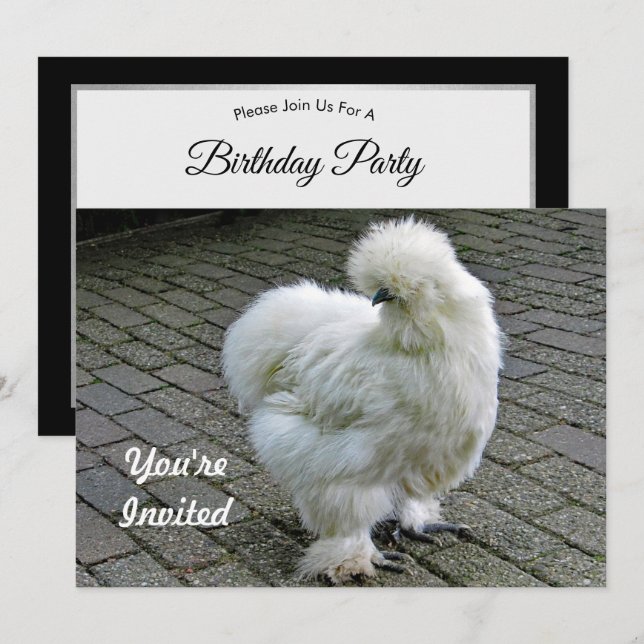 Chicken White Silkie Photo Birthday Inbjudningar (Fram/baksida)