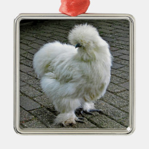 Chicken White Silkie Photo Julgransprydnad Metall
