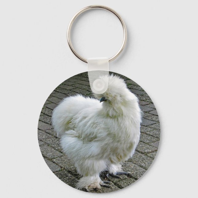 Chicken White Silkie Photo Nyckelring (Framsida)