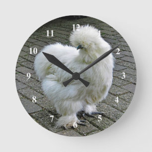 Chicken White Silkie Photo Rund Klocka