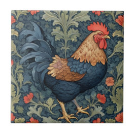 Chicken William Morris stil Höger mot Tupp Kakelplatta