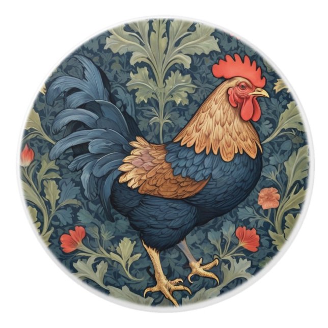 Chicken William Morris stil Höger mot Tupp Knopp (Framsidan)