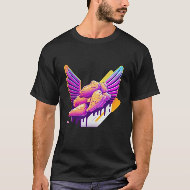 Chicken Wings Synthwave 80s Retrowave Aesthetic T Shirt (Framsida)