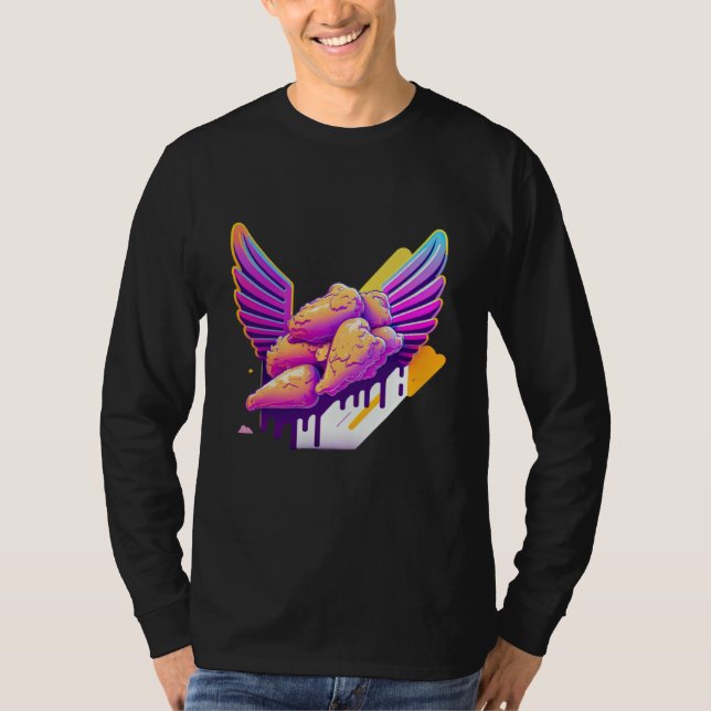 Chicken Wings Synthwave 80s Retrowave Aesthetic T Shirt (Framsida)