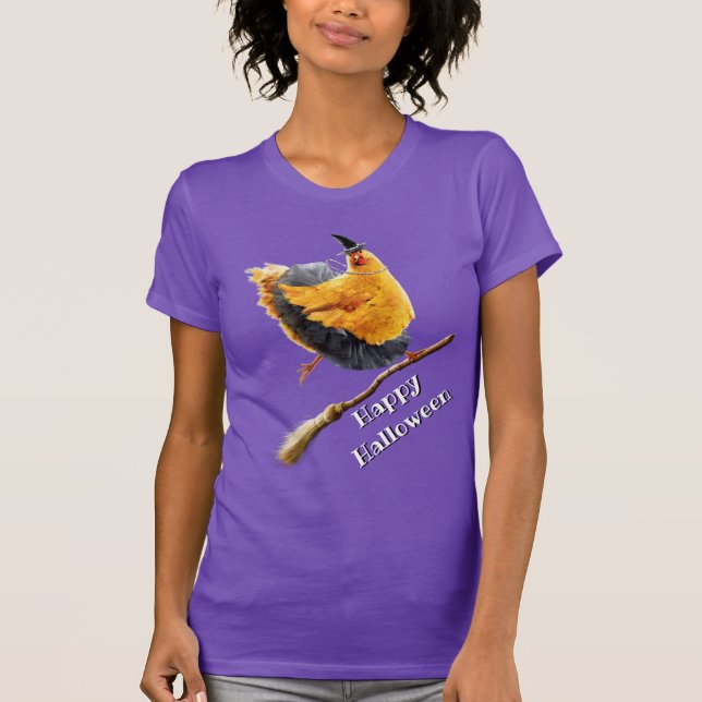 Chicken Witch på Broomstick T Shirt (Framsida)