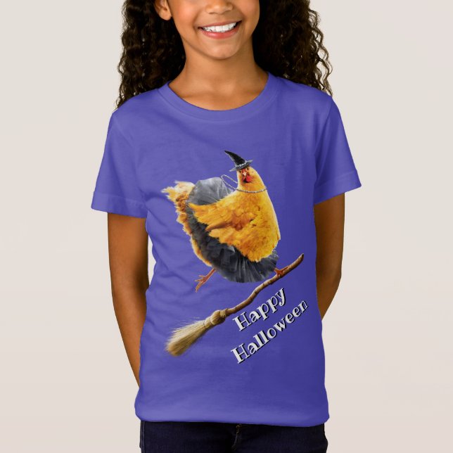 Chicken Witch på Broomstick T Shirt (Framsida)