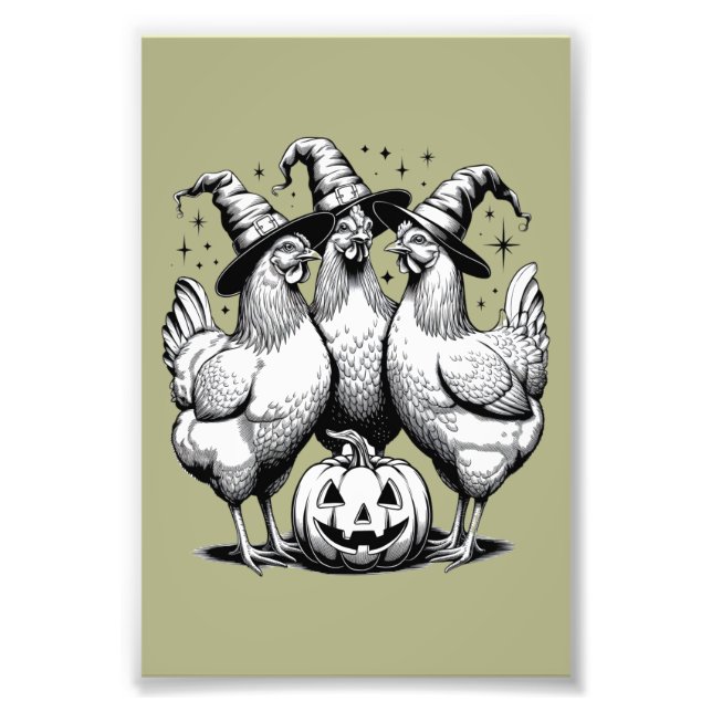 Chicken Witches Funny Halloween Vintage Witch Fototryck (Framsidan)