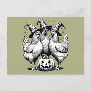 Chicken Witches Funny Halloween Vintage Witch Vykort
