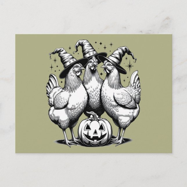 Chicken Witches Funny Halloween Vintage Witch Vykort (Framsida)