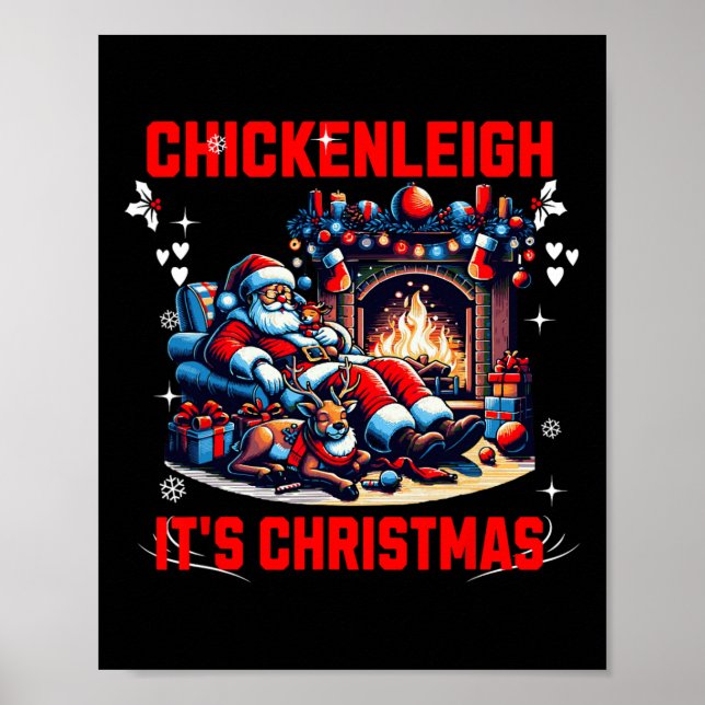Chickenleigh Det är julfonen Julafton Tee Poster (Framsidan)