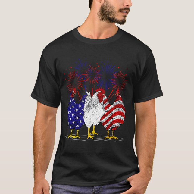 Chickens American Flag Patriotic Farmer 4Th Of Jul T Shirt (Framsida)
