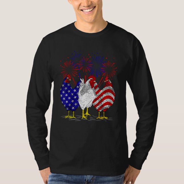 Chickens American Flag Patriotic Farmer Funny 4th  T Shirt (Framsida)