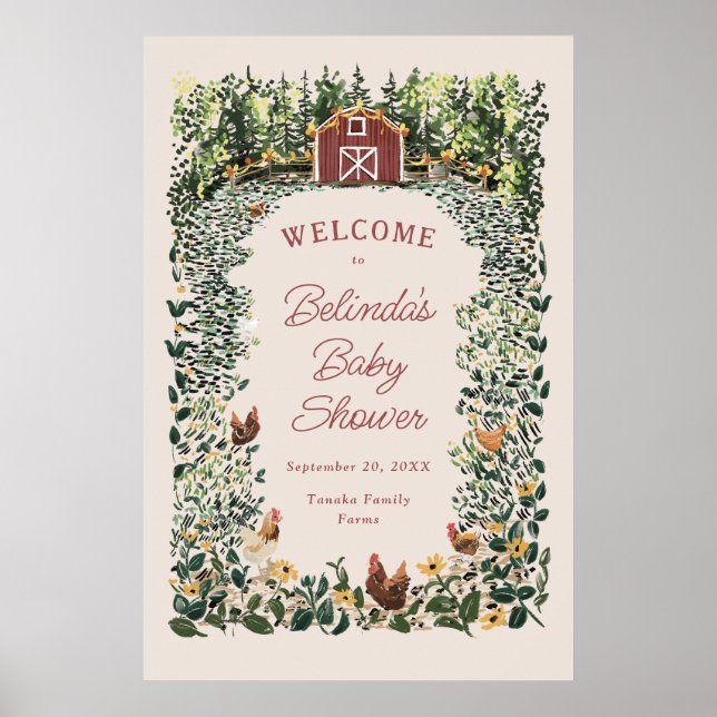 Chickens Barn Charming Farm Baby Shower Welcome Poster (Framsidan)