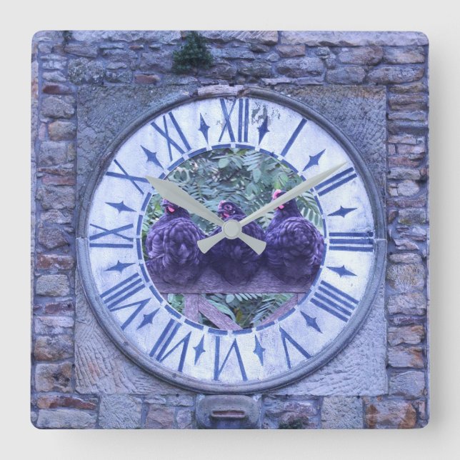 Chickens Clock Fyrkantig Klocka (Framsida)