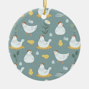 Chickens Dreaming i Coop i Teal Julgransprydnad Keramik