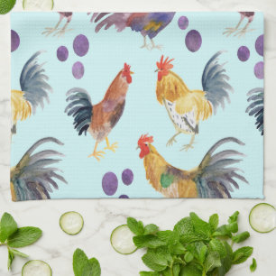 Chickens & Eggs Barnyard Farm Land Watercolor Kökshandduk