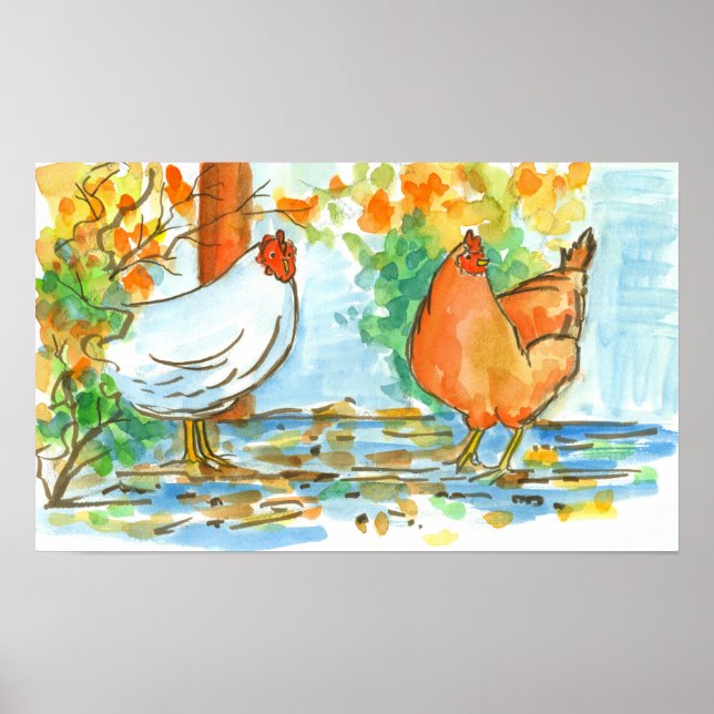 Chickens Friends Hens Birds Farm Animal Poster (Framsidan)