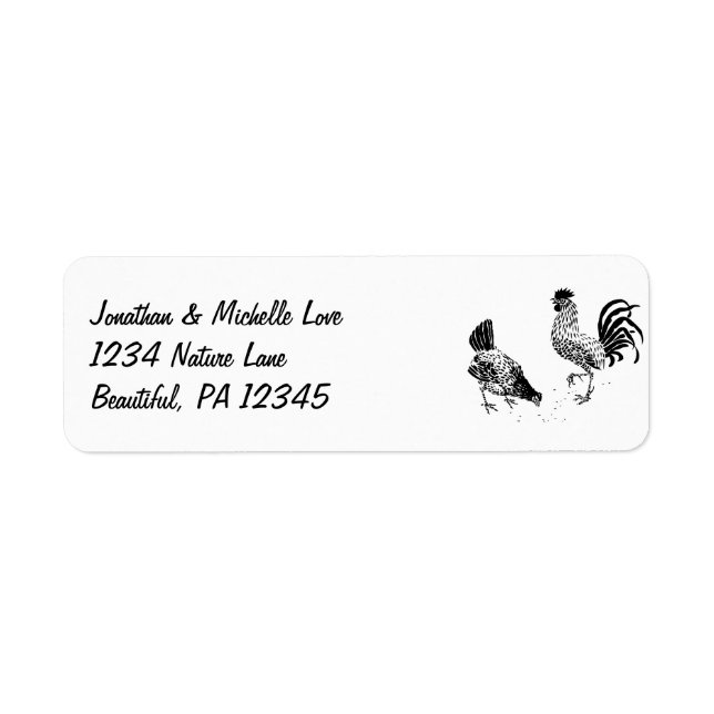 Chickens Hen och Tupp | Svartvit Adress Returadress Etikett (Framsidan)