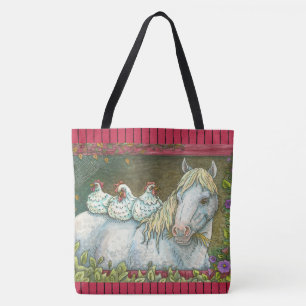CHICKENS I STABIL, HORSE TOTE BAG Red Tygkasse
