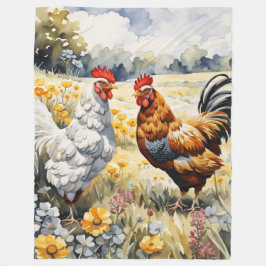 "Chickens in Bloom: Enchanting Fleece Blanket