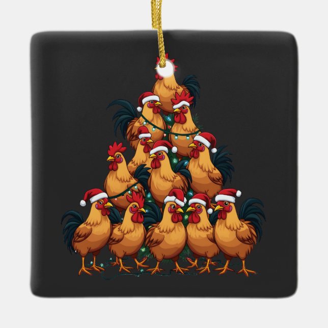 Chickens Julgran God jul Funny Julafton Julgransprydnad Keramik (Framsida)