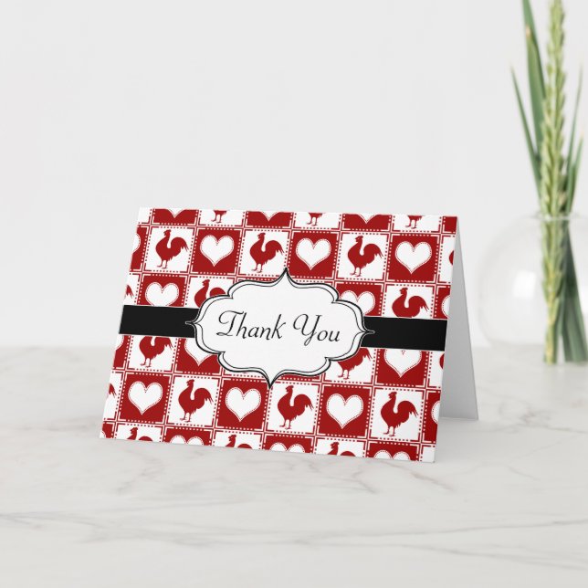 Chickens och Hearts Tupp Mönster Tack Kort (Framsida)