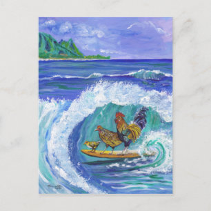 Chickens och Tupp Surfing Kauai Beach Card Vykort