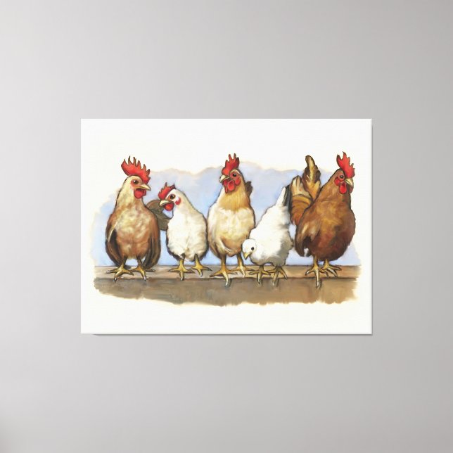 Chickens och Tuppar, Farm Life, Land Art Canvastryck (Framsida)