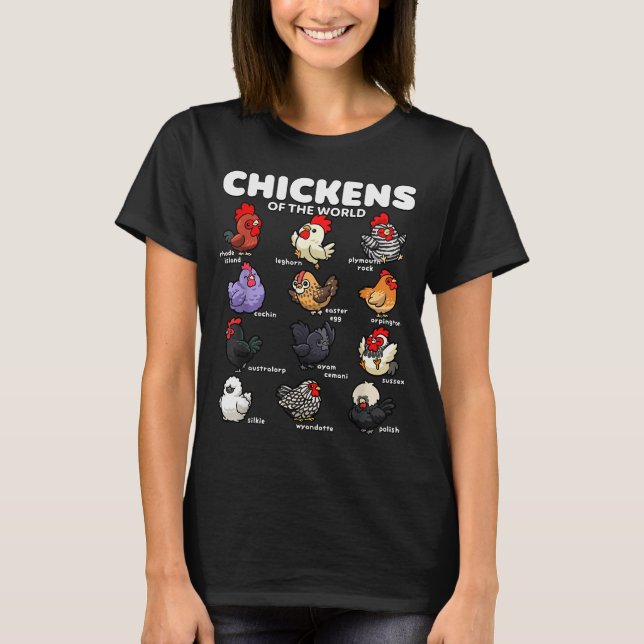 Chickens Of The World Funny Cartoon Chicken Breeds T Shirt (Framsida)