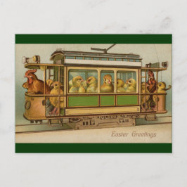 Chickens på Trolley Car Vintage Påsk Helg Vykort