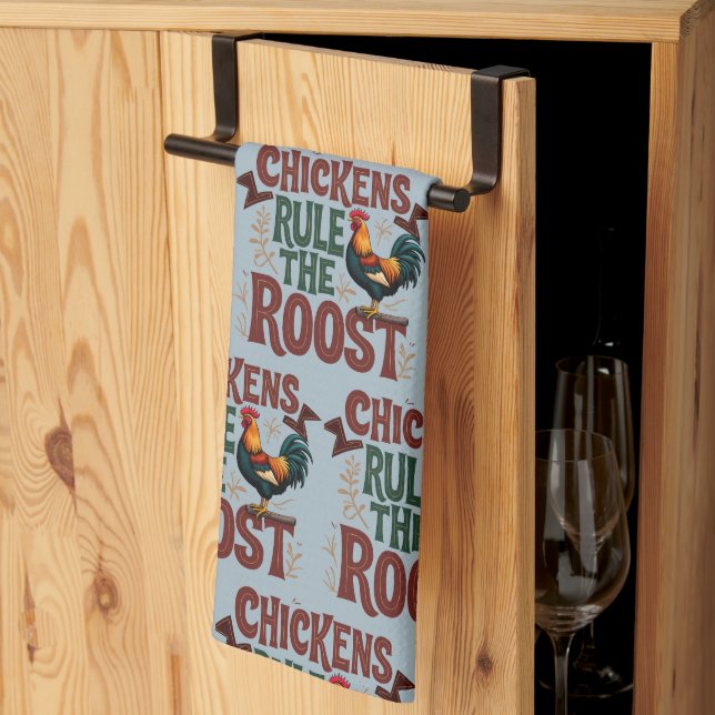 Chickens Rule the Roost Rustic Farm Illustration Kökshandduk (Thirds Fold)