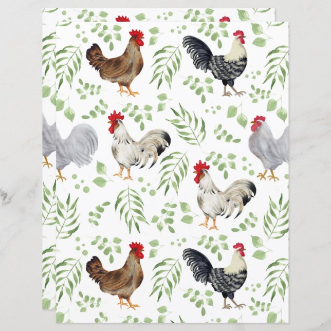 Chickens Scrapbook Paper (Fram/baksida)