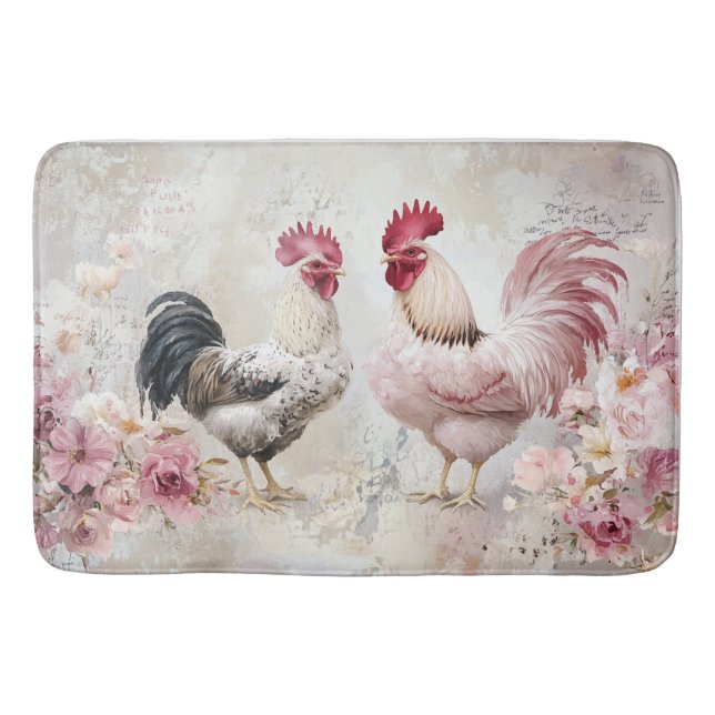 Chickens Shabby chic Rosa Decoupage Badrumsmatta (Framsidan)