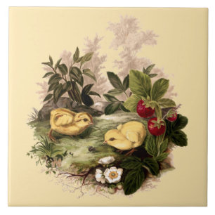 Chickens & Strawbär av L. Prang & Co. Kakelplatta