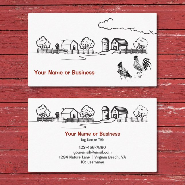 Chickens Tupp och Hen Charming Land Farm Visitkort (Front and Back - Chickens Rooster and Hen Charming Country Farm Business Card)