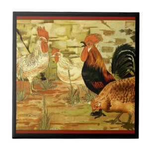 Chickens Tuppar i Farmyard Kakelplatta