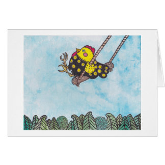 Chickie på en gunga en avbilda som skapar leenden hälsningskort