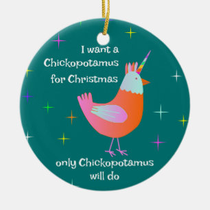 Chickopotamus för jul, feg Unicorn Julgransprydnad Keramik