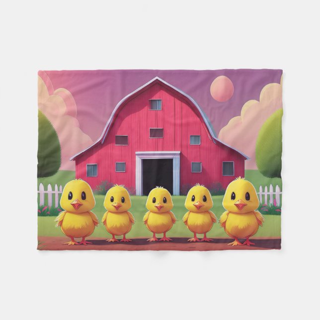 Chicks in Barnyard Happy Spring  Fleecefilt (Framsidan (Horisontell))