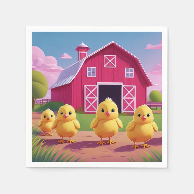 Chicks in Barnyard Happy Spring  Pappersservett (Framsidan)