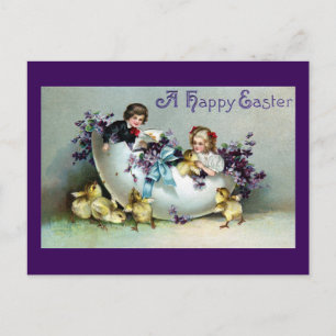 Chicks, Kids, Violets and Giant Eggshell Vintage Vykort