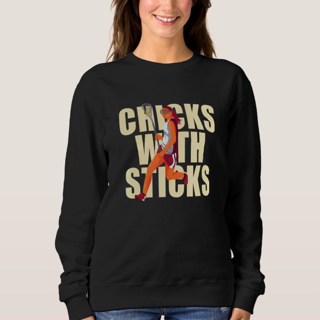 Chicks With Sticks Lacrosse Woman Player T Shirt (Framsida)