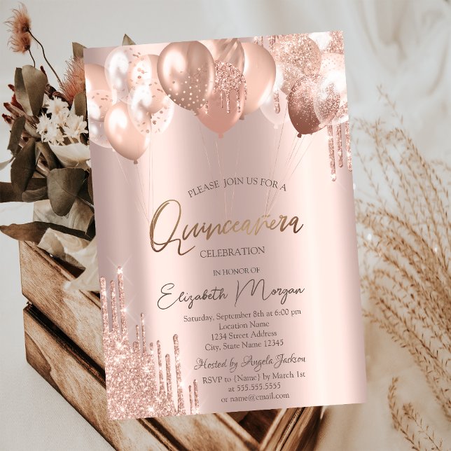 ChicRose Guld Glitter Dropp Ballonger Quinceañera Inbjudningar (Skapare uppladdad)