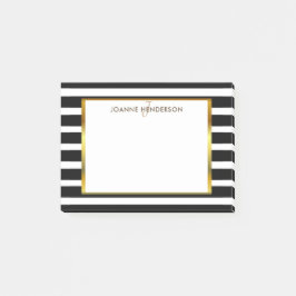 Chicsvarten & vit görar randig guld- monogramnamn post-it block